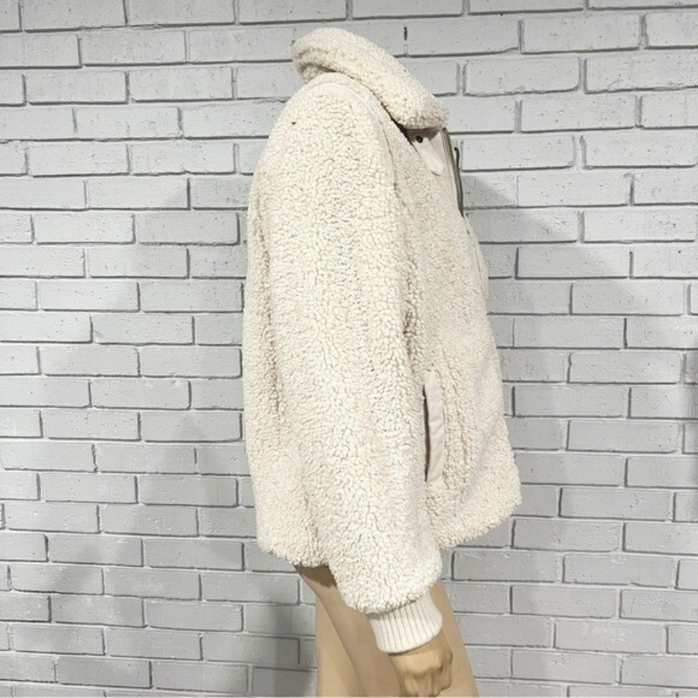 Banana Republic Cream Faux Shearling Teddy Bomber Jacket Gorpcore Cozy M - Picture 9 of 11